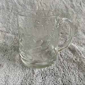 Luminarc USA Clear Glass Raised Winter Sleighride‎ Scene Coffee Mug Christmas